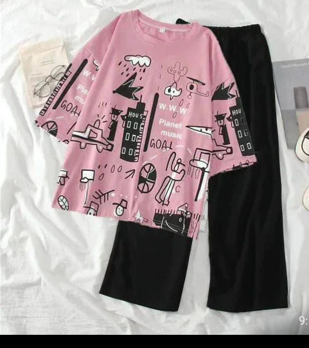 PLANET PRINTED PJ SUIT - PINK