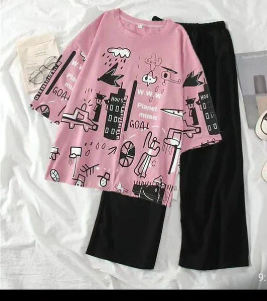 PLANET PRINTED PJ SUIT - PINK