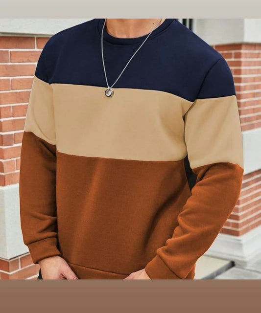 Navy Beige and Camel Brown Block Sweatshirt
