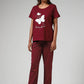 Maroon Butterfly Printed Night Suit