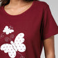 Maroon Butterfly Printed Night Suit