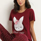 Maroon Stay Cute Printed Night Suit
