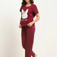 Maroon Stay Cute Printed Night Suit
