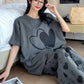 DOUBLE HEARTS PRINTED NIGHT SUIT - GREY