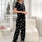 Black White Small Hearts Printed Night Suit