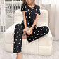 Black White Small Hearts Printed Night Suit