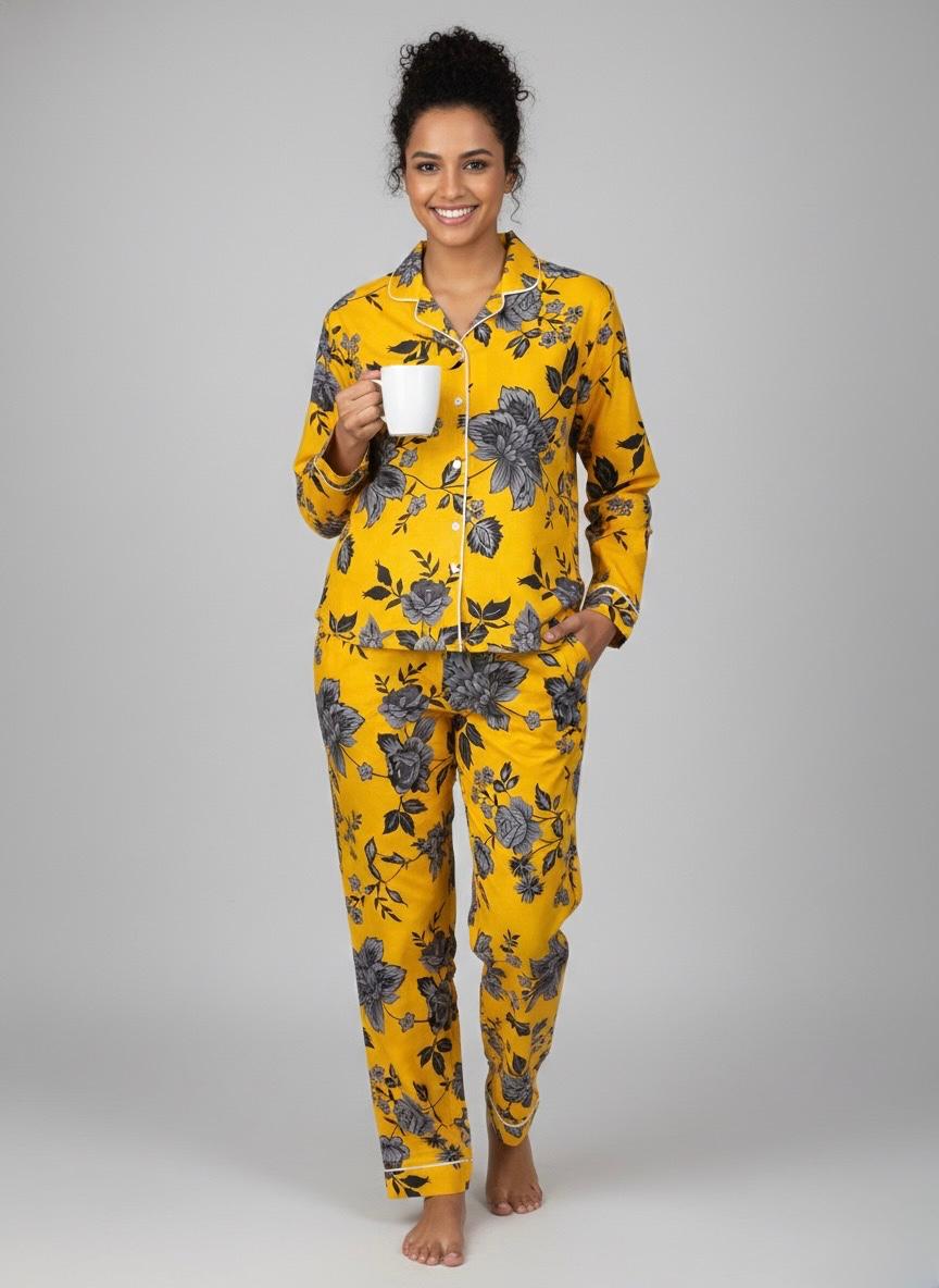 Mustard Gray Floral Boski Linen