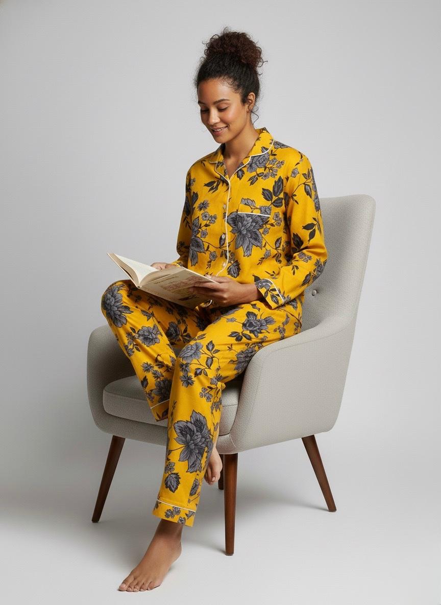 Mustard Gray Floral Boski Linen