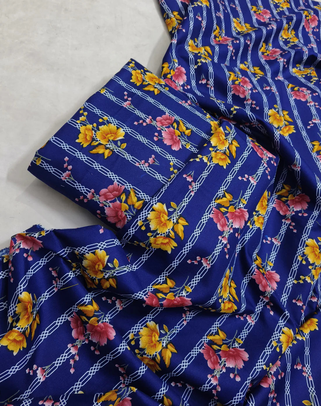 MICRO POLO COTTON- 2 PIECE-Blue With Flowers
