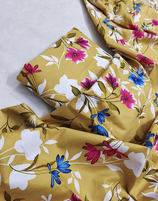MICRO POLO COTTON- 2 PIECE-Beige With Flowers