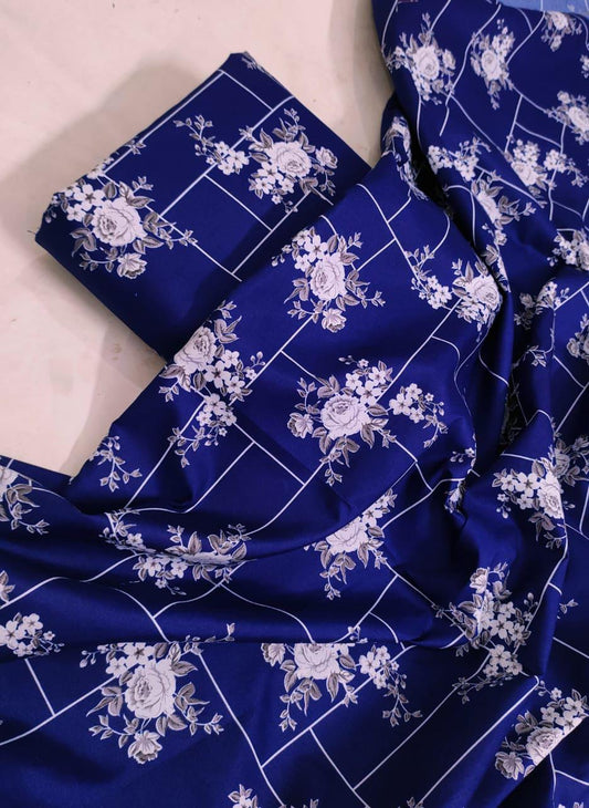 MICRO POLO COTTON- 2 PIECE-Blue With White Flowers