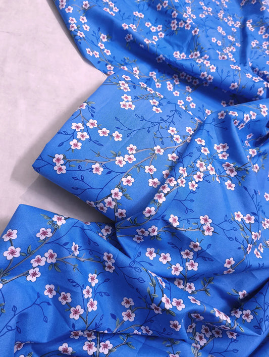 MICRO POLO COTTON- 2 PIECE-Blue With Small Flowers