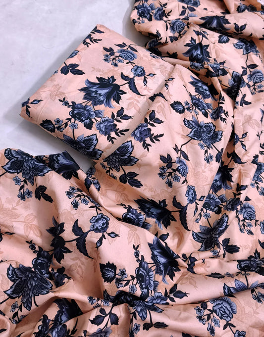 MICRO POLO COTTON- 2 PIECE-Ferozi With Black Flowers