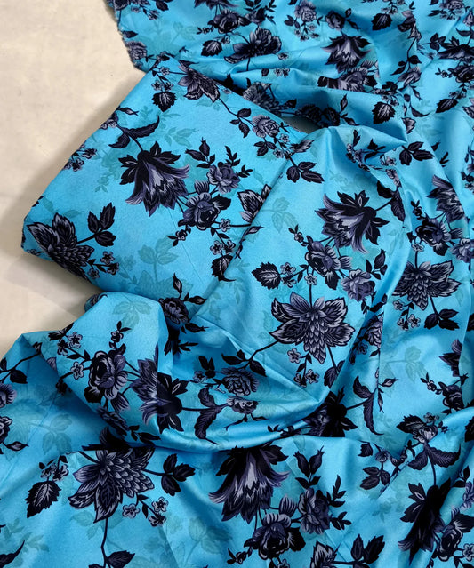 MICRO POLO COTTON- 2 PIECE-Ferozi With Black Flowers