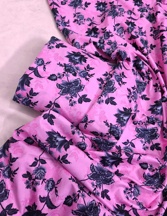 MICRO POLO COTTON- 2 PIECE-Pink With Black Flowers