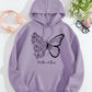 Purple Butterfly And Flower Printed Hoodie For Women