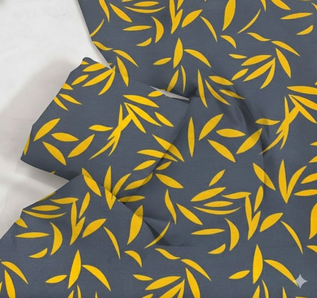 Grey Breeze Leaf Print Boski Linen
