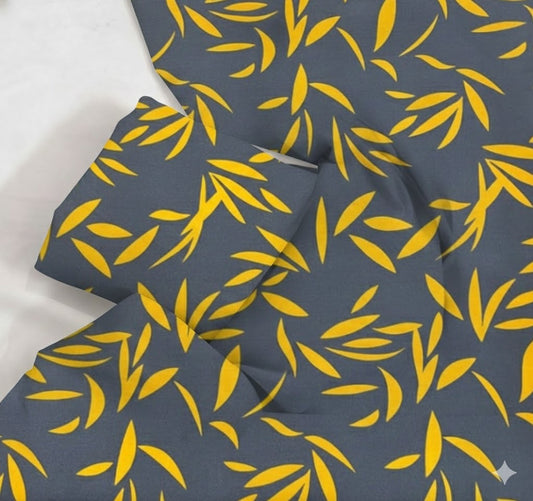 Grey Breeze Leaf Print Boski Linen