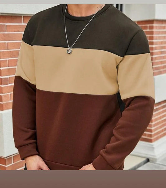 Olive Green Beige and Brown Block Sweatshirt
