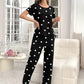 Black White Small Hearts Printed Night Suit