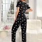 Black White Small Hearts Printed Night Suit
