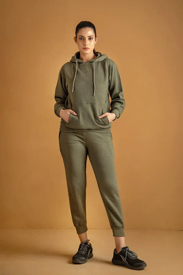 Olive Green Tracksuit with warm hoodie and pant