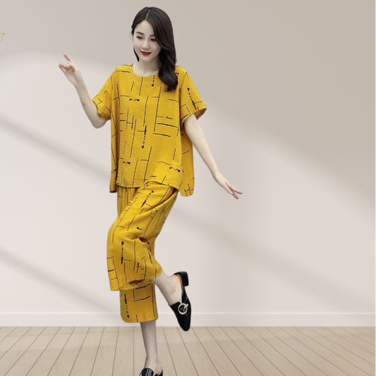 Yellow Printed Capri Night Suit