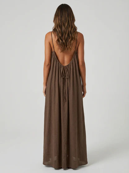 STUNNING BACKLESS MAXI DRESS - DUSTY BROWN