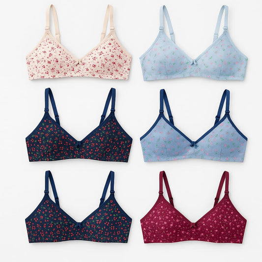 Stylish Cotton Printed Bra Set | 6-Pack