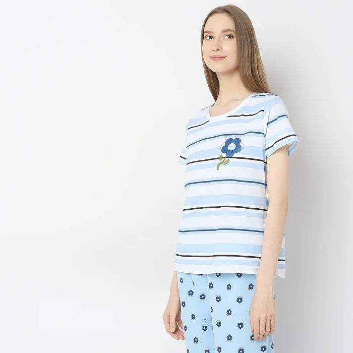 Blue Lily Printed Night Suit